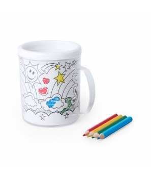 Taza para Colorear 320 ml + 4 Lápices + 4 Laminas Pintar Niños - Regalos Prácticos Niños Cumples