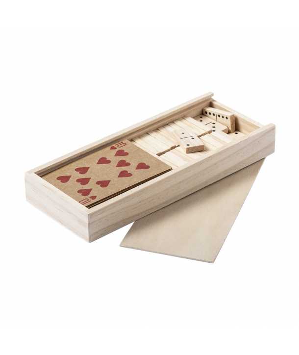 Set de Baraja y Dominó en Caja Madera