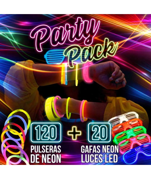 Lote 120 Pulseras NEON Luces + 20 Gafas de colores LED