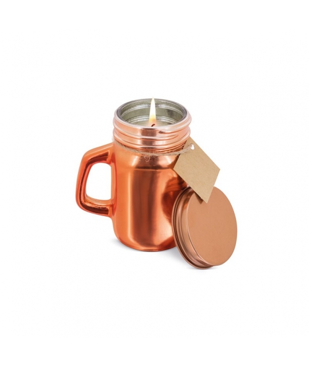 Vela jarrita canela con tapa de metal - Velas Detalles Bodas