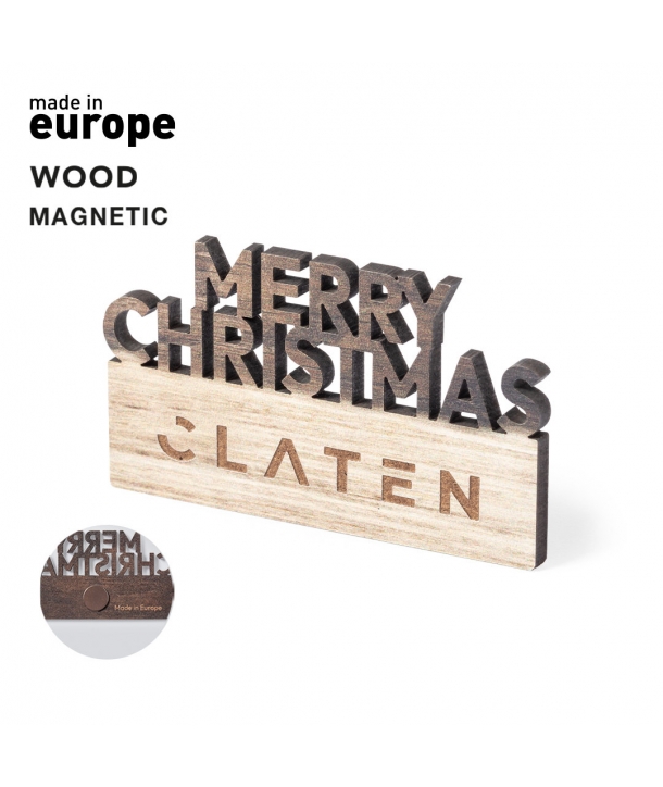 Imán Merry Christmas en madera natural