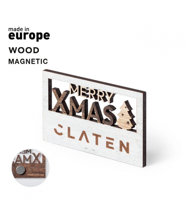 Imán Merry Christmas en madera natural enmarcado