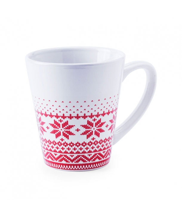 Taza de cerámica con diseños invernales. Cuchara. 350 ml.