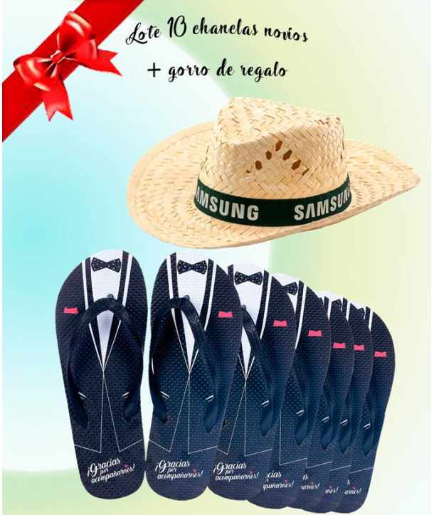 LOTE 10 CHANCLAS NOVIO + GORRO DE REGALO- Regalo idea como detalle de bodas.