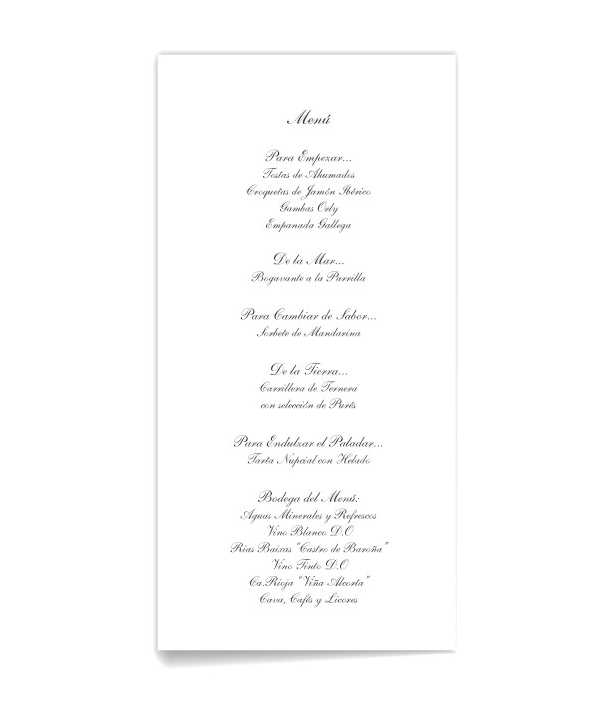 Menú de boda Sencilla y Elegante