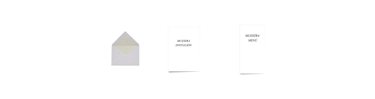 Muestras de invitaciones de boda, sobres y menús